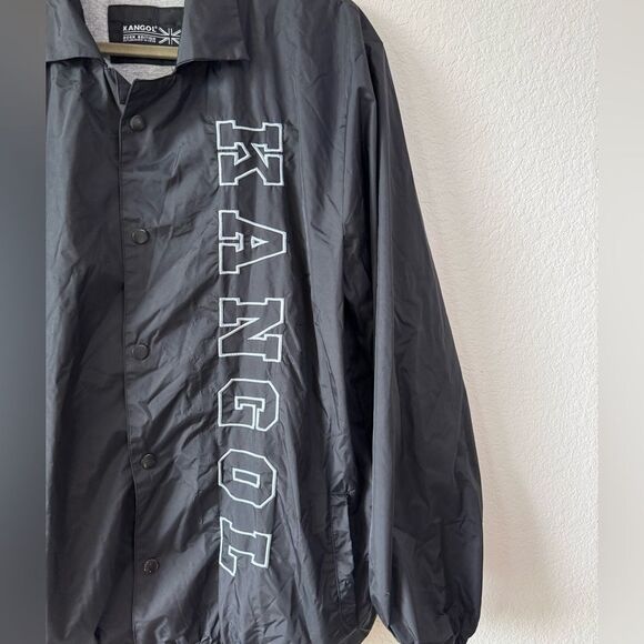 Kangol Black Snap Front Nylon Coach Jacket L Old School Windbreaker Waterproof - Picture 7 of 9